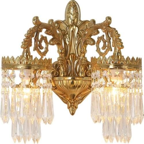 European Style Copper Crystal French Living Room Bedroom Bedside Staircase Aisle Mirror Front Wall Lamp E14 AC110V 220V