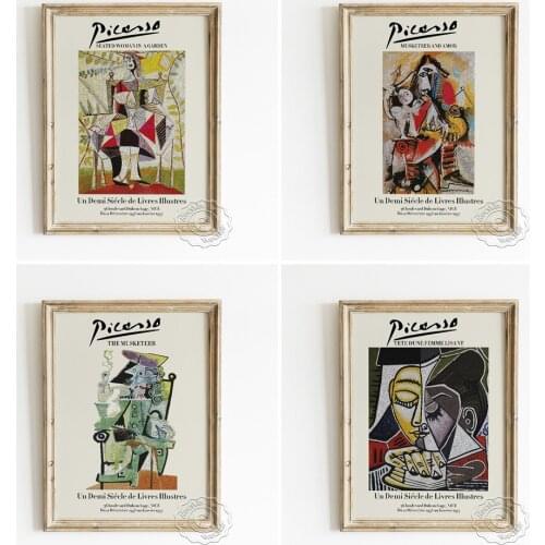 Pablo Picasso Exhibition Musketeer And Amor Poster, Tete D'une Femme Lisant Canvas Painting, Seated Woman In Garden Home Decor