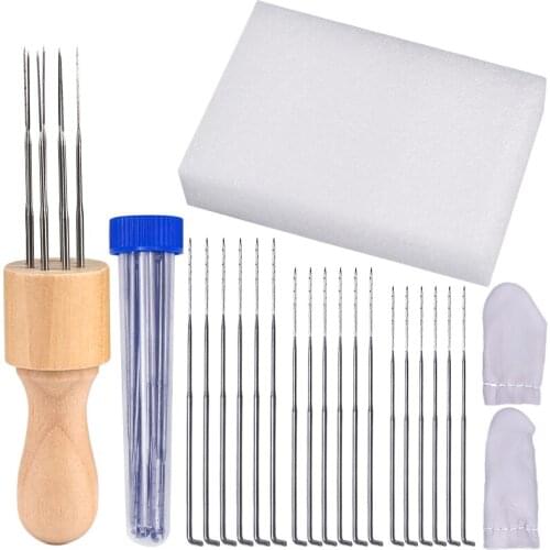 LMDZ 23pcs Needle Felting Tool 3 Size Needles Solid Wood Handle Wool Fleting Stitch Punch Tool With Bottle DIY Sewing Package