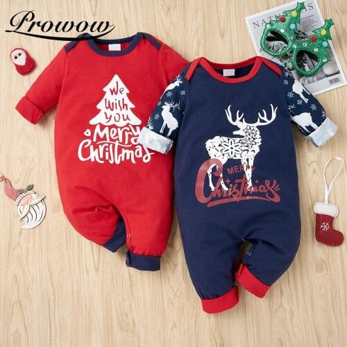 Prowow My First Baby Christmas Clothes Xmas Tree Deer Printed Newborn Jumpsuit For Kids Girls Boys Clothing Festival Baby Romper
