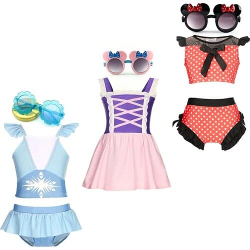 Frozen Anna Elsa Princess Swimwear Kids Pool Party Beachwear Minnie Mouse Snow White Jasmine Swimsuits Girls Swimming Clothing