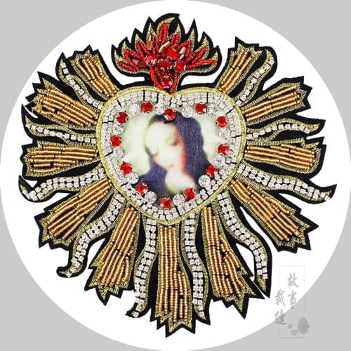 Large17x18cm beaded embroidery patch flower love heart cartoon patches for hats bag badges applique patches for clothing XN-2913