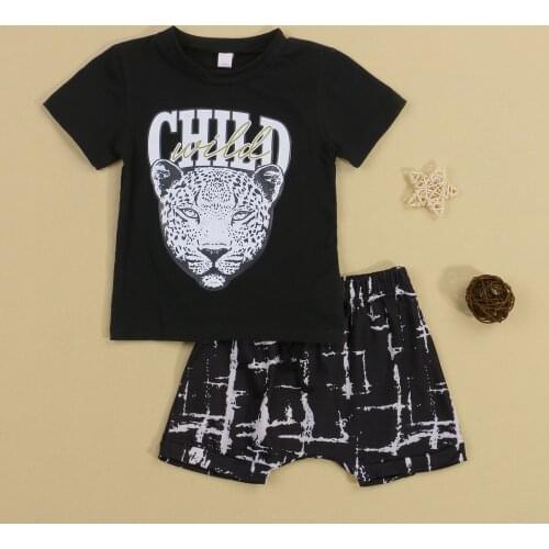 6M-2Years Summer Baby Boys Clothes Sets Cartoon Animal Printed Short Sleeve T Shirts Plaid Shorts