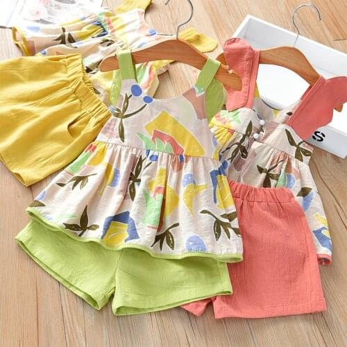 Summer Cute Baby Girls Clothes Sets Lace Flowers Sleeveless Single Breasted Vest Tops flower Shorts Casual Outfit
