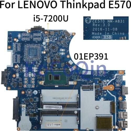 KoCoQin Laptop motherboard For LENOVO Thinkpad E570 I5-7200U Mainboard 01EP391 CE570 NM-A831 SR2ZU
