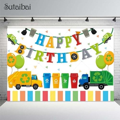 Garbage Truck Happy Birthday Party Photography Backdrop Refuse Classification Boys Baby Shower Cake Table Decorations Background