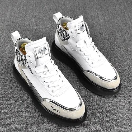 New Autumn High-Top Mens Sneakers British Style White Tide Loafers Fashion Lace-Up Trend Match Sports Casual Shoes S44