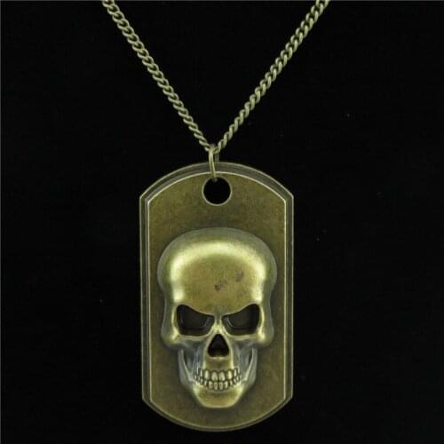 R1926 20-2 Bronze Shield Men Skull Skeleton Pendant Chain Choker Collar Necklace 18"