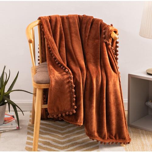 Soft flannel Blanket PomPom Throw Blanket Bed Sofa Bedspread Long Shaggy Warm Bedding Sheet Solid Color Blankets