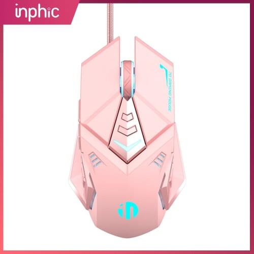 Gaming Mouse Wired USB Ergonomic Game Mouse Pink Mute RGB Gamer 7 Buttons Mice Optical Office Computer Mouse For Desktop Laptop