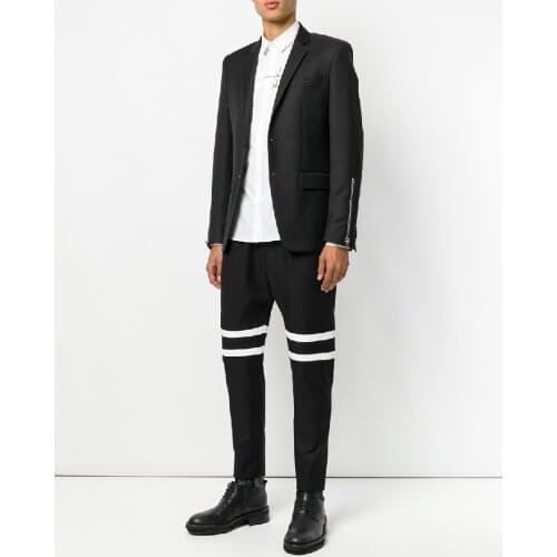 NEW Mens clothing GD Hair Stylist fashion Stitching with contrasting white stripes pants plus size singer costumes