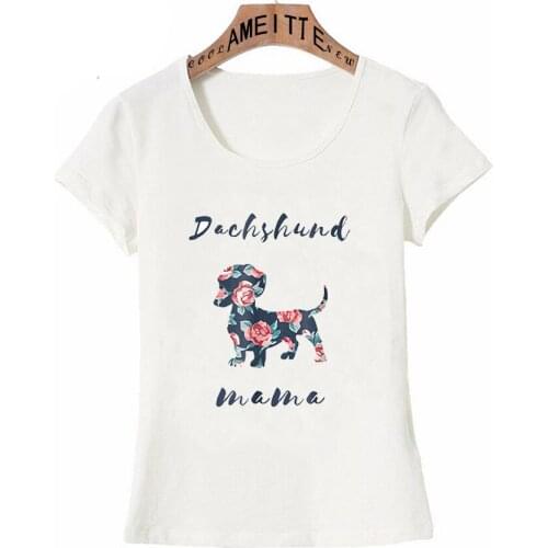 Casual Fashion Women Short Sleeve Dachshund Mama Rose Tattoo Print T-Shirt Funny Harajuku Woman Tops Cute Girl White Tee shirt
