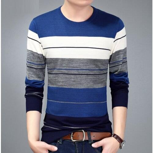 New fashipn O-Neck Pullover sweaters Men Brand Clothing 2020 Autumn Winter Cashmere Wool Sweater Men Casual Stripe Pull Men M007