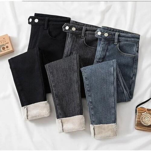 Slim Thicken Jeans For Women Skinny High Waist Woman New Autumn Winter Denim Pencil Pants Stretch Waist Slim Multi-size Trousers
