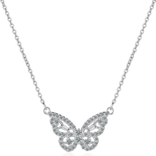 AAAAA+ Austrian Rhinestones Butterfly Necklace Women Rose Gold Choker Bijou Trendy S925 Necklaces Female Chain Silver Pendant
