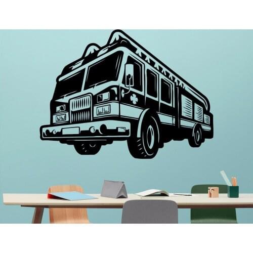 Fire Truck Removable Wall Sticker Fireman Style Wallpaper Firefighter Pattern Wall Decal Engine Car Poster Fire Car Mural AZ254