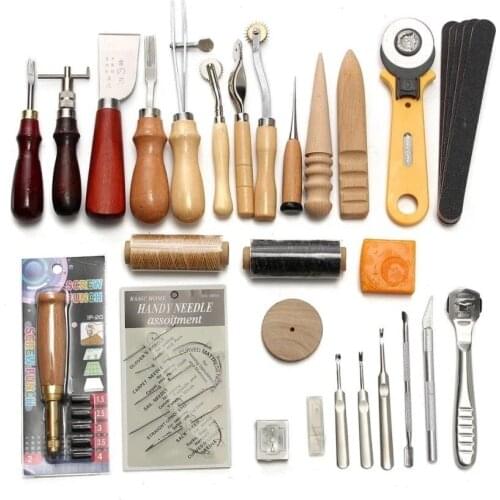 Professional Leather Craft Tool Kit Hand-sewn Stitching Punching Carving Work Saddle Slot Set Accessories DIY 37-piece Set