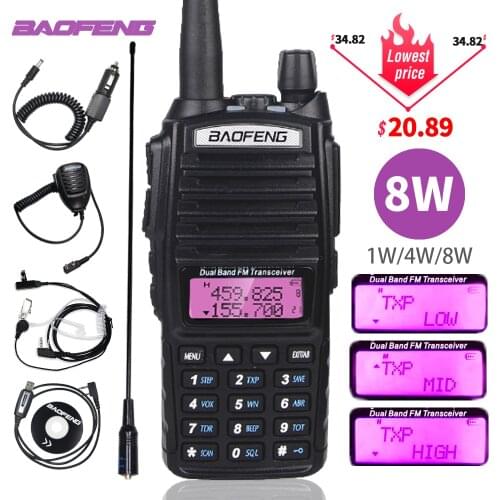 Baofeng UV-82 Walkie Talkie 8W Power Portable Two way Radio UV82 Tri-Power Dual PTT Ham CB Radio 10KM UV82 Hunting Transceiver