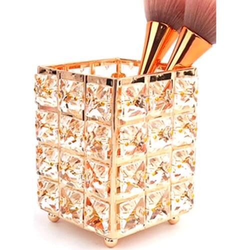 Luxury Crystal Metal Makeup Brush Holder Storage Tube Glitter Diamond Cosmetic Brushes Organizer Box Make Up Tools