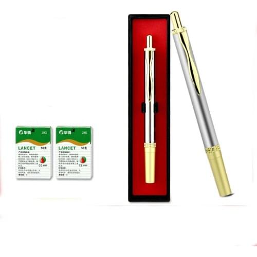 Stainless steel bloodletting pen drain blood stasis accupuncturecupping massage lancet needle pen with 100 pcs needles