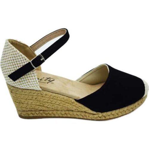Valencian sandal womens espadrille fabric black wedge high ESPARTO