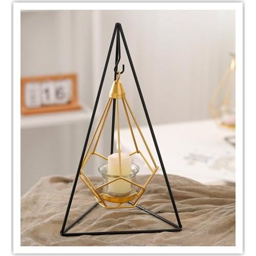 1PC Nordic Geometry Iron Candlestick Gold Chandelier Romantic Wedding Props Bedroom Decorations Furnishing Candle holder JL 239