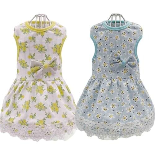 Pet Puppy Dog Cat Clothes Poodle Yorkshire Bichon Schnauzer Spring Summer Lace Casual Breathable Dog Dress Pet Clothing Skirt XS