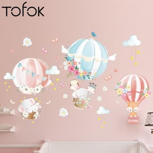 Tofok Cartoon Balloon Decoration Sticker Bedroom Kindergarten Classroom Self-adhesive Painting Baby Elephant Fox Wall Stickers