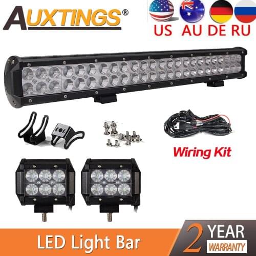 Auxtings 23inch 144w IP67 Waterproof Combo Beam Straight Car LED Light Bar Offroad 4x4 +2X18W 4inch Pods Worklight With Wiring