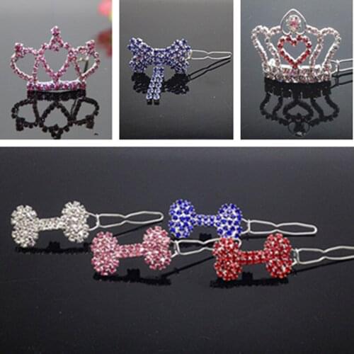 Dog Grooming Diamond Bone Bone Hair Clip Crown Pet Jewelry Frog Buckle 20pcs/lot