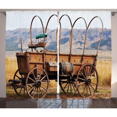 Western Country Curtains Nostalgic American Carriage Satin Fabric Drapes for Living Room Bedroom 2 Panel Window Set