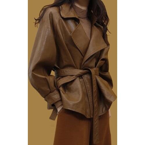 Pu Leather Jacket Women Fashion Black Camel office Coat long Faux Leather Biker Jacket Soft Jacket Female 2019 New