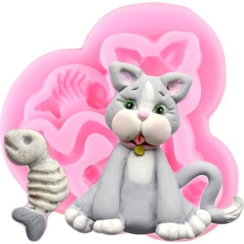 Animals Cat Silicone Molds DIY Fish Bone Cupcake Topper Fondant Cake Decorating Tools Candy Clay Chocolate Gumpaste Moulds