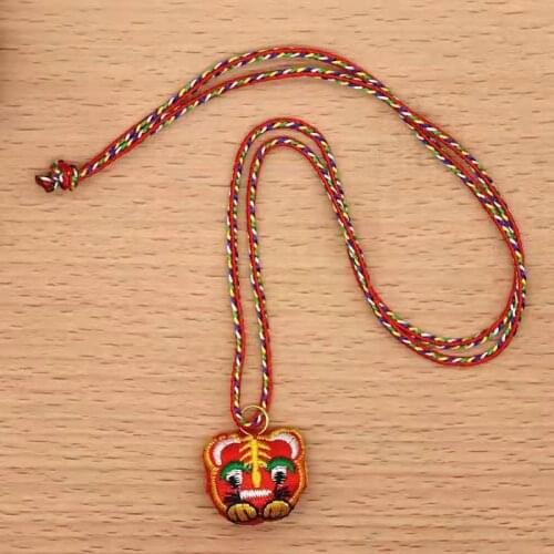 10 Pieces Retro Of Ethnic Embroidery Tiger Head Gourd ChildrenS Necklace Adjustable Colorful Rope Braided Sachet Lady Necklaces