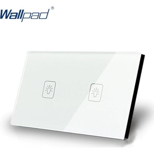 2 Gang 1 Way Touch Switch US/AU Standard Wallpad Touch Screen Light Switch White Crystal Glass Panel