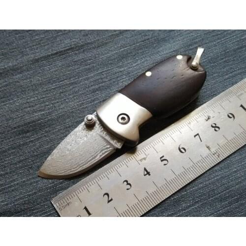 57HRC handmade Damascus steel knife folding pocket knife Manual outdoor portable folding knife utility knife Rosewood handle