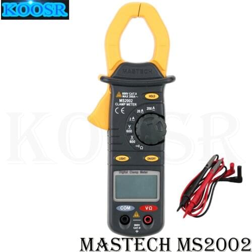 Mastech MS2002 Digital Clamp Meter Multimeter AC Current DC/AC Voltage Resistance Audible Continuity Measurement Manual Range