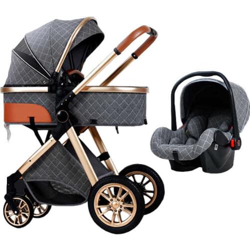3 in 1Royal Luxury Leather Aluminum Frame High Landscape Folding Kinderwagen Pram with Gifts Baby Carriage Baby Stroller