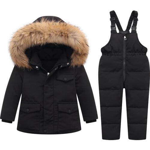 OLEKID 2021 -30 Degree Russian Winter Down Jacket For Girls Real Fur Collar Children Outerwear Kids Jumpsuit Boys Parka Overalls