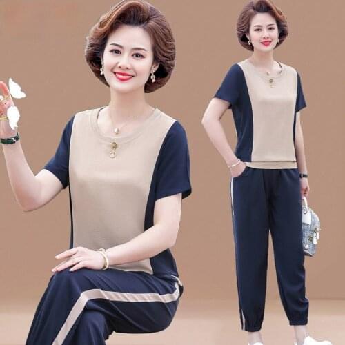 2 Piece Sets Womens Outfits 2021 Summer Tracksuit Cotton Sport Short Sleeve and Pants Set Two Piece Suit Plus Size 5XL Y140