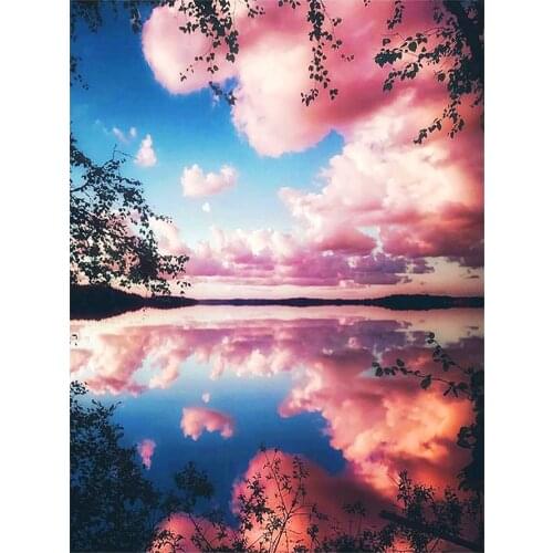 Beautiful Pink Cloud Lake Scenery Diamond Painting Round Full Drill Nouveaute DIY Mosaic Embroidery 5D Cross Stitch Home Decor