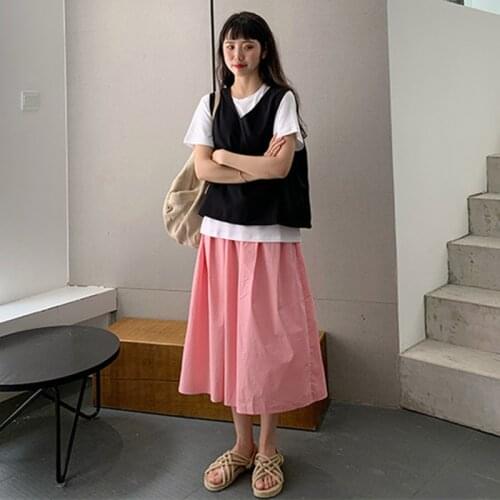 Summer Korean Elegant coton linen High Waist Skirt Female plus size Autumn School Skirt big size red pink skirts 6XL 7XL 8XL