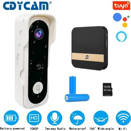 Mini 2.0MP Tuya APP doorbell camera WIFI security CCTV camera wireless 1080P smart home video intercom doorbell IR night vision