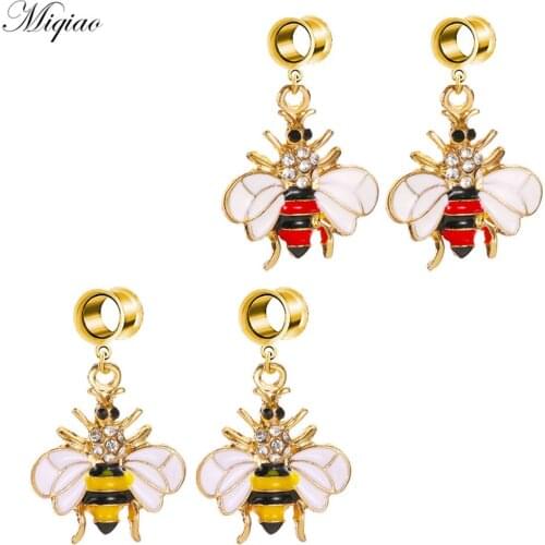 Miqiao 2pcs Hot Sale Stainless Steel Bee Inlaid Ear Expander Double Horn Ear Expander Body Exquisite Piercing Jewelry