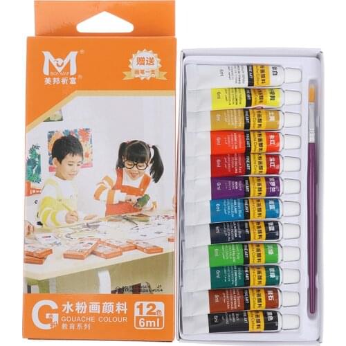 12 Color Professional Acrylic Paint Watercolor Set Hand Wall Painting Brush 6ml