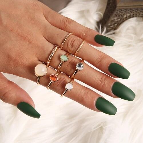 8 PCS/Lot Vintage Natural Opal Stone Midi Ring Set for Women Fashion Anillos Crystal Crown Knuckle Rings Boho Jewelry 2020 Gift