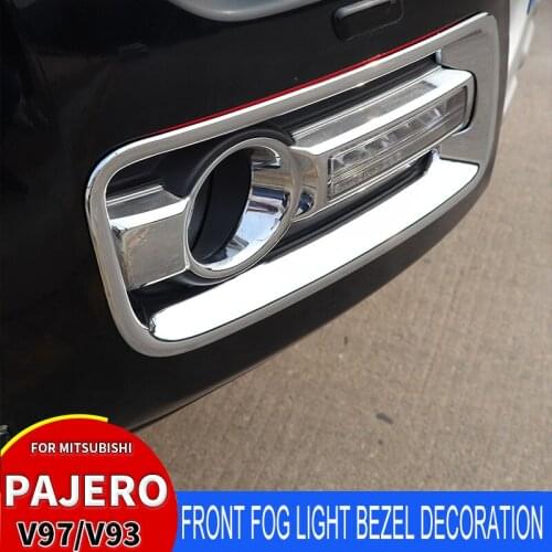 Front Fog Lamp Frame Cover For Mitsubishi Pajero V97V93V87 ABS Chrome Car Head Foglight Lamp Frame Sticker Styling Accessories