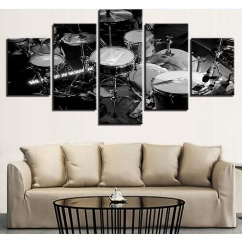 Canvas Wall Art Modular Pictures HD Prints 5 Pieces Music Instrument Paintings Black White Drums Posters Living Room Home Decor