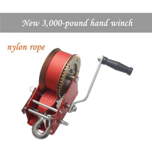 New 3,000-pound hand winch spray-moulded red coloured galvanized Nylon rope winch