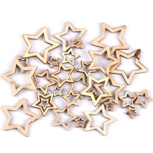New Mixed 50pcs Hollowed Stars Wooden Crafts For Arts Scrapbooking Embellishments Wedding DIY Wood Slices Home Decoration M1872
